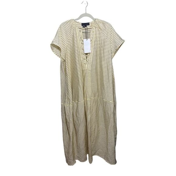 Zara ZW Collection Kaftan Tunic Maxi Dress in Butter Yellow Stripe NWT Sz. S - Picture 6 of 9